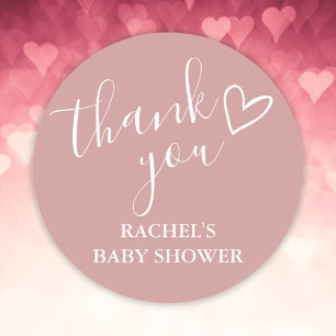 Pegatina Redonda Guion de Baby Shower Dusty Rose Girl Corazón Graci