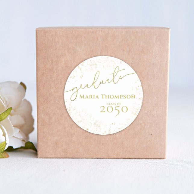 Pegatina Redonda Guión de caligrafía de oro simple para graduados (Subido por el creador)