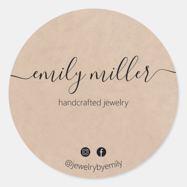 Pegatina Redonda Guión de caligrafía elegante y rústico personaliza (Anverso)