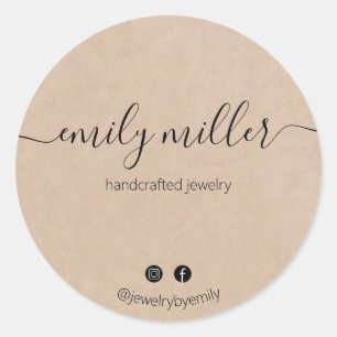 Pegatina Redonda Guión de caligrafía elegante y rústico personaliza