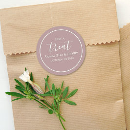 Pegatina Redonda Guión de Caligrafía Simple para Bodas Tono Frambue