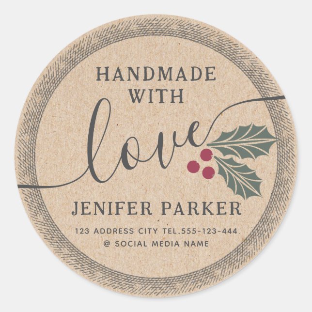 Pegatina Redonda Guión de cartón hecho a mano con baya sagrada (Anverso)