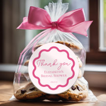 Guión de Círculo Retro Rosa Wavy Scallopy Gracias