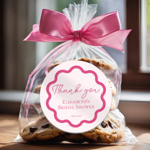 Pegatina Redonda Guión de Círculo Retro Rosa Wavy Scallopy Gracias