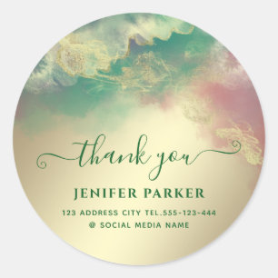 Pegatina Redonda Guión de color de oro verde esmeralda