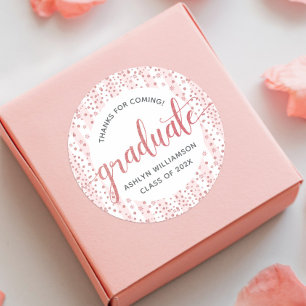 Pegatina Redonda Guión de Confetti Purpurina de oro rosa de graduac