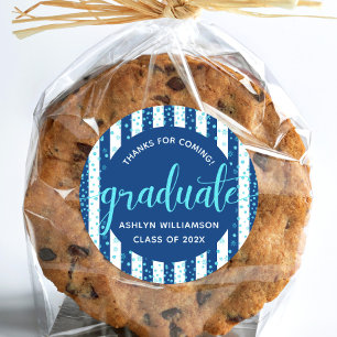 Pegatina Redonda Guión de Confetti Purpurina Turquesa de graduación