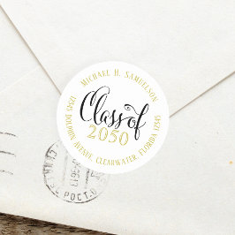 Pegatina Redonda Guión de dirección de retorno de oro y negro de gr