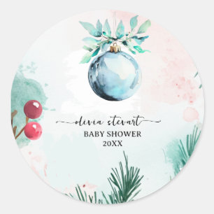 Pegatina Redonda Guión de ducha de bebé niño Navidad de invierno