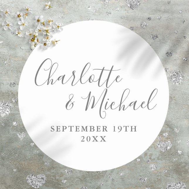 Pegatina Redonda Guión de firma elegante (Elegant Signature Script Classic Round Sticker)