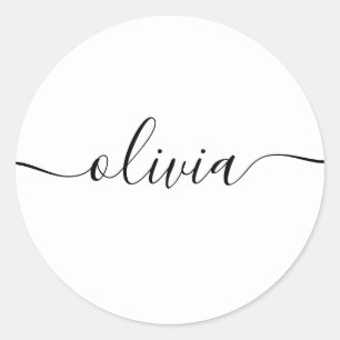 Pegatina Redonda Guión de firma simple personalizado rojo