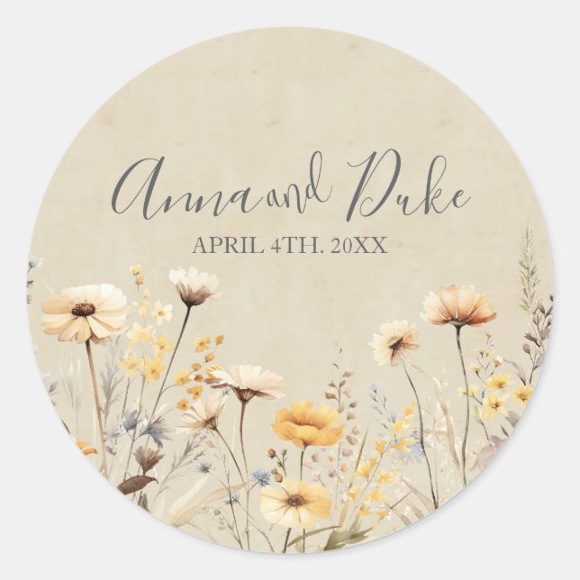 Pegatina Redonda Guión de flores silvestres (Anverso)