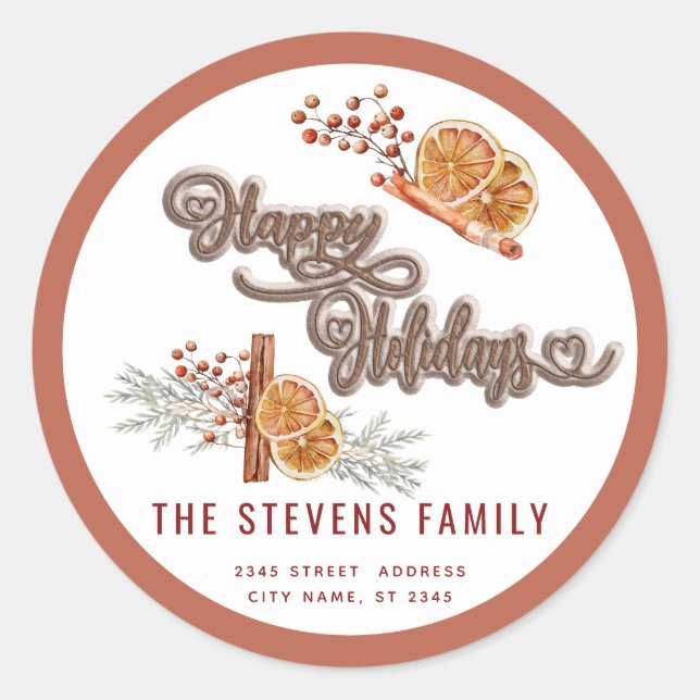 Pegatina Redonda Guión de galletas moderno feliz naranja de canela  (Anverso)