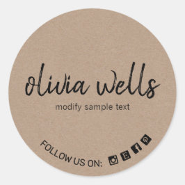 Pegatina Redonda Guión de grafo Tipo de letra Kraft Icono de medios