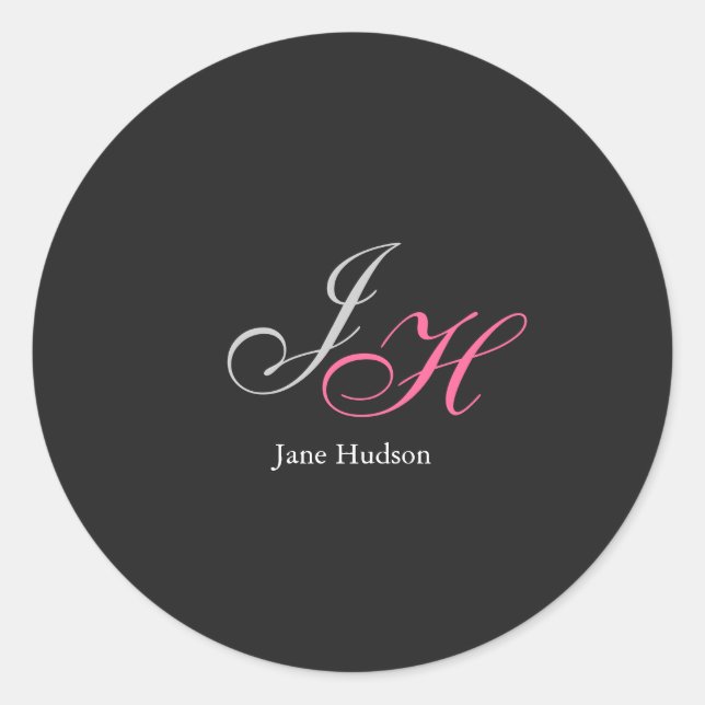 Pegatina Redonda Guión de las letras iniciales del nombre del monog (Anverso)