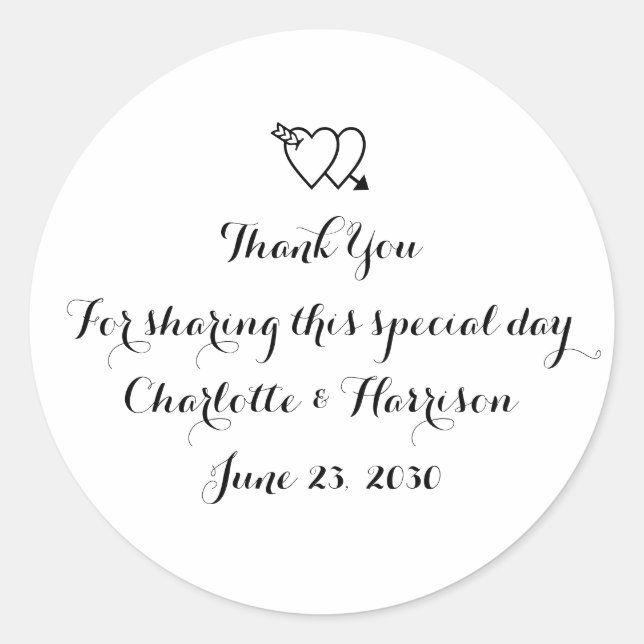 Pegatina Redonda Guión de los corazones blancos negros Boda favor (Anverso)