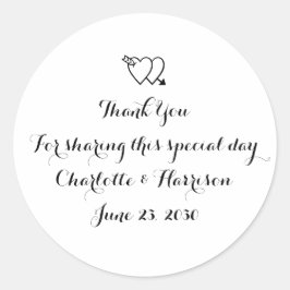 Pegatina Redonda Guión de los corazones blancos negros Boda favor