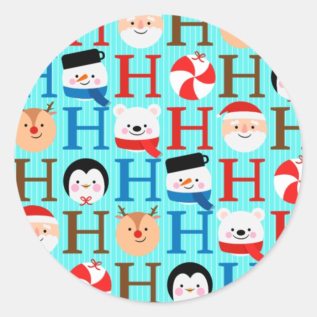 Pegatina Redonda Guion de Navidad Festivo Único Alegre (Anverso)