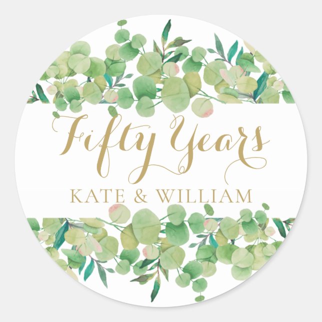 Pegatina Redonda Guión de oro Cincuenta años 50 aniversario Boda (Anverso)