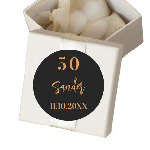 Pegatina Redonda Guión de oro negro de cumpleaños minimalista