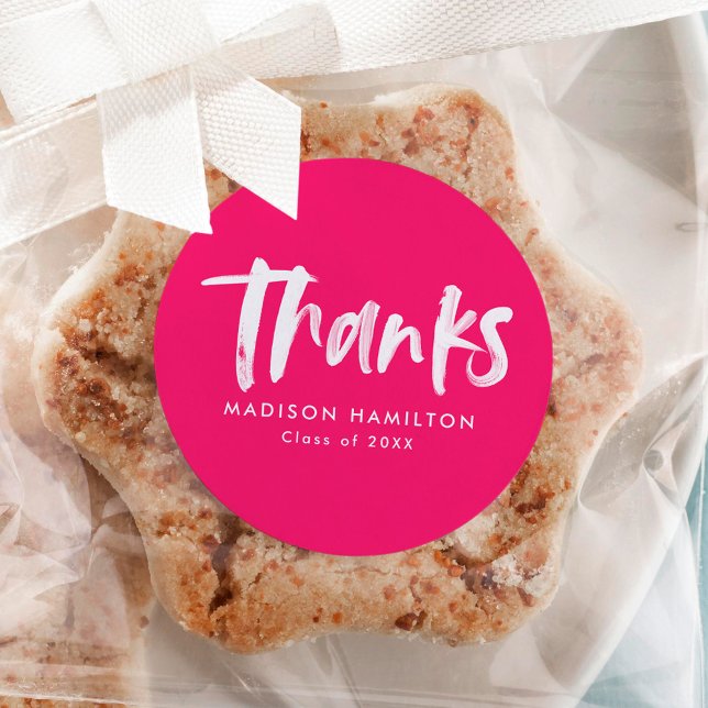 Pegatina Redonda Guión de pincel moderno Graduación rosa caliente G (Subido por el creador)