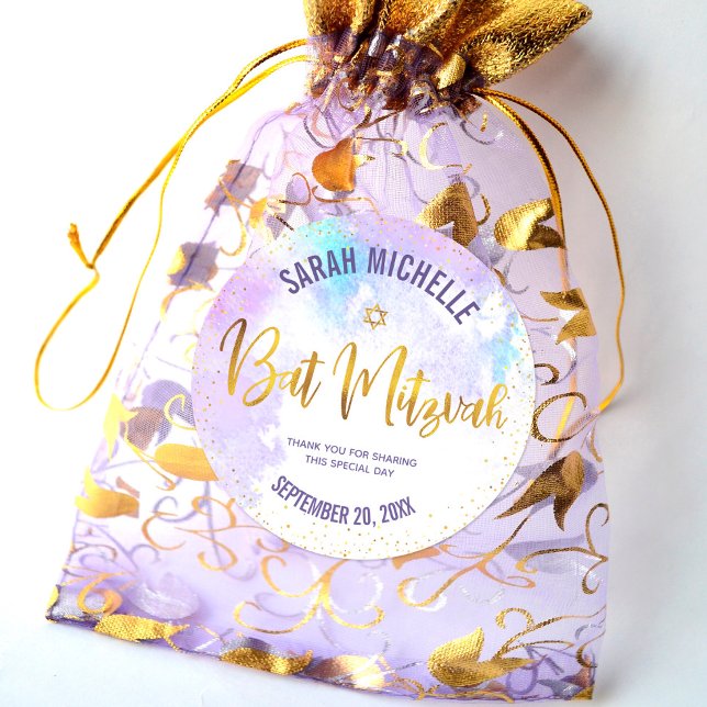 Pegatina Redonda Guión de Relieve metalizado dorado de Bat Mitzvah  (Subido por el creador)