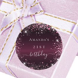 Pegatina Redonda Guión del nombre del polvo del purpurina rosa burg