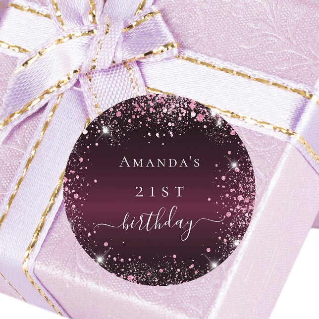 Pegatina Redonda Guión del nombre del polvo del purpurina rosa burg (Subido por el creador)