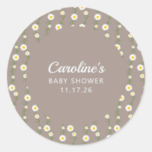 Pegatina Redonda Guión del Personalizado Boho Daisy Chain Taupe Bab