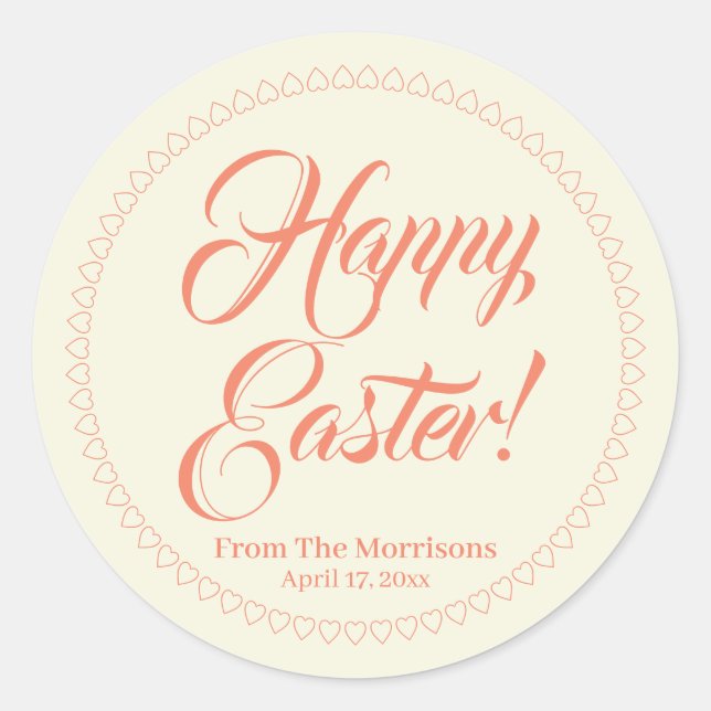 Pegatina Redonda Guión del personalizado de corazones de la crema d (Anverso)