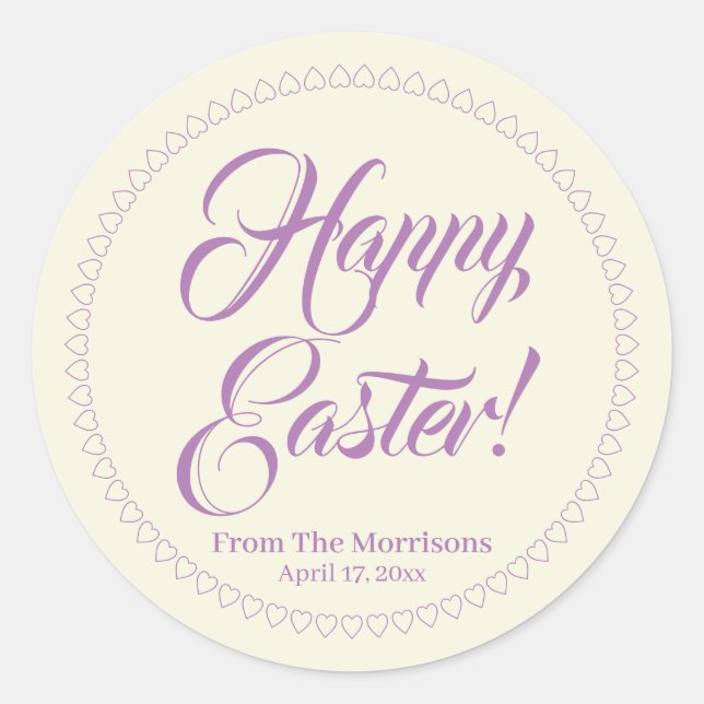 Pegatina Redonda Guión del personalizado del corazón de la crema de (Anverso)