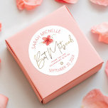 Pegatina Redonda Guión dorado de color floral tropical de Bat Mitzv<br><div class="desc">Estar orgulloso, regocijarse y celebrar este hito de su Bat Mitzvah favorito cada vez que use este sofisticado y personalizado pegatina! Una flor de plumeria de color tropical elegante, impresionante, colorida, con un guión manuscrito falso dorado, puntos Star of David y purpurinas, junto con sans serif rosa rosado moderno, superponen...</div>