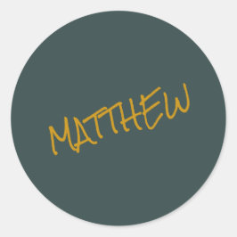 Pegatina Redonda Guión dorado moderno oscuro verde