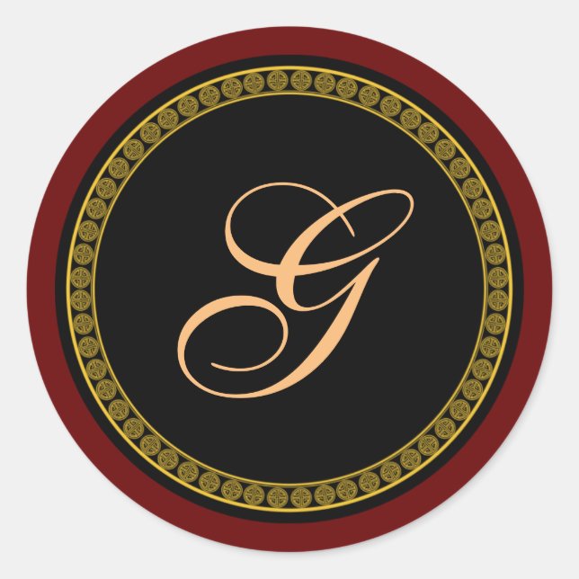Pegatina Redonda Guión dorado monograma "G" (Anverso)
