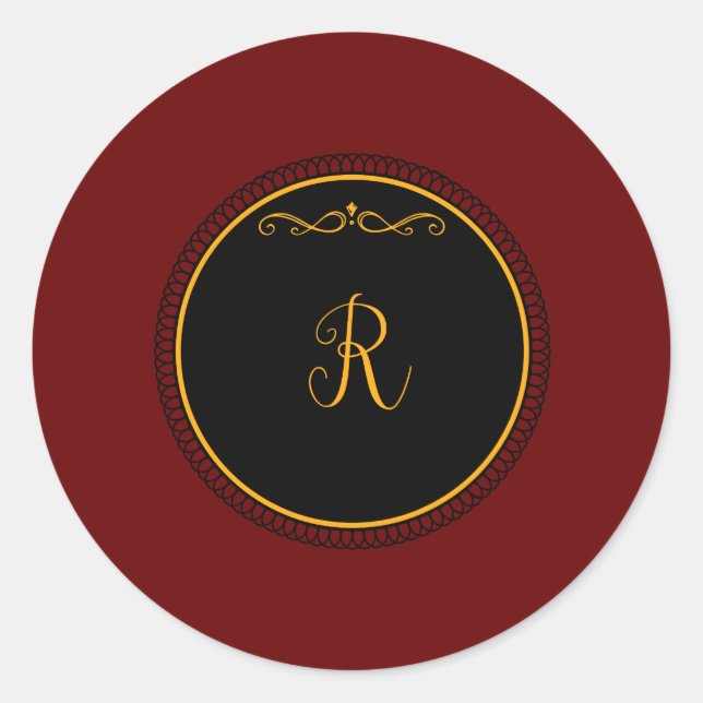 Pegatina Redonda Guión dorado monograma "R" (Anverso)