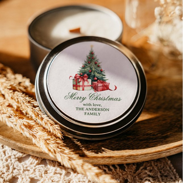 Pegatina Redonda Guión elegante del árbol navideño acuarela (Subido por el creador)