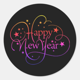 Pegatina Redonda Guión elegante del arcoiris Feliz Año Nuevo