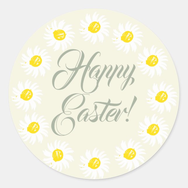 Pegatina Redonda Guión feliz de la crema de Pascua lindo margarita  (Anverso)