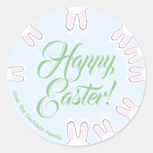Pegatina Redonda Guión feliz de Pascua lindo conejitos personalizad