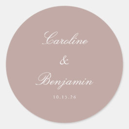 Pegatina Redonda Guión formal Elegante Personalizado de boda Dusty 