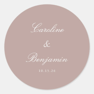 Pegatina Redonda Guión formal Elegante Personalizado de boda Dusty