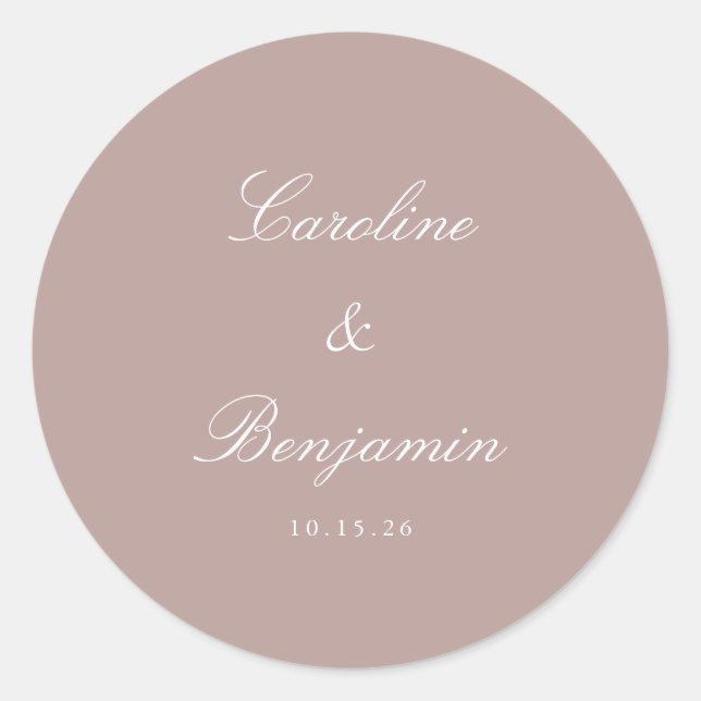 Pegatina Redonda Guión formal Elegante Personalizado de boda Dusty  (Anverso)