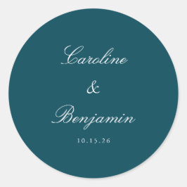 Pegatina Redonda Guión formal Elegante Personalizado de boda Verde 