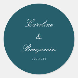 Pegatina Redonda Guión formal Elegante Personalizado de boda Verde