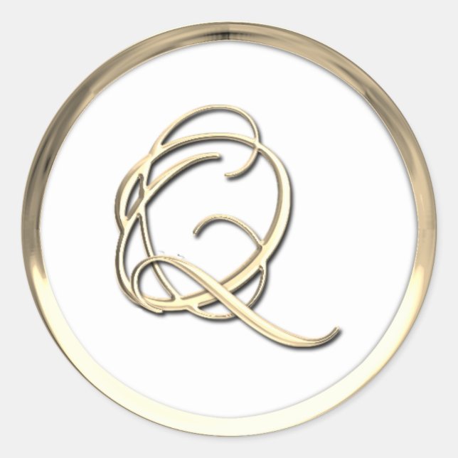 Pegatina Redonda Guión inicial de Monograma dorado Q (Anverso)