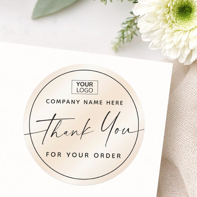 Pegatina Redonda Guión manuscrito añadir logotipo comercial gracias (Handwritten script add logo business thank you classic round sticker)