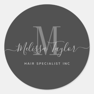 Pegatina Redonda Guión manuscrito moderno Premium Black Business