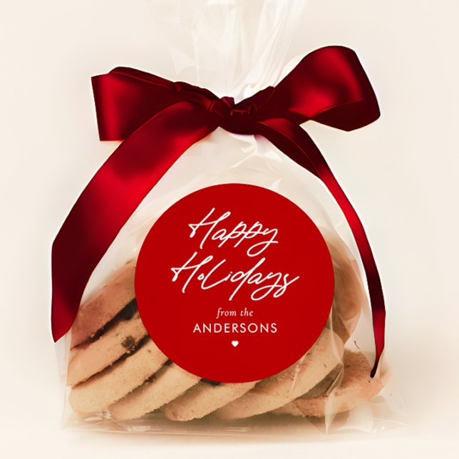 Pegatina Redonda Guión Manuscrito Personalizado de Felices Fiestas (Subido por el creador)