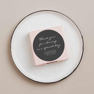 Pegatina Redonda Guión Minimalista clásico Negro Gracias Boda