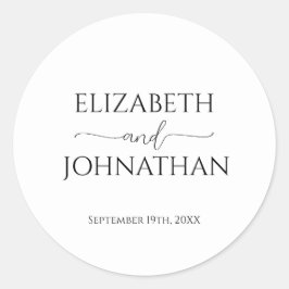Pegatina Redonda Guión mínimo simple Boda blanco y negro